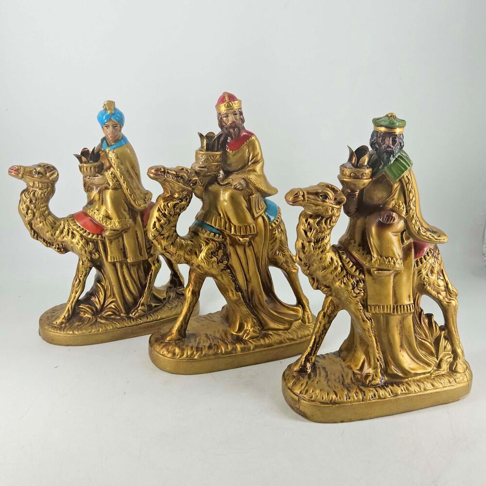 Vintage set of 3 mid century hand painted Three Wise Men Christmas candle holder